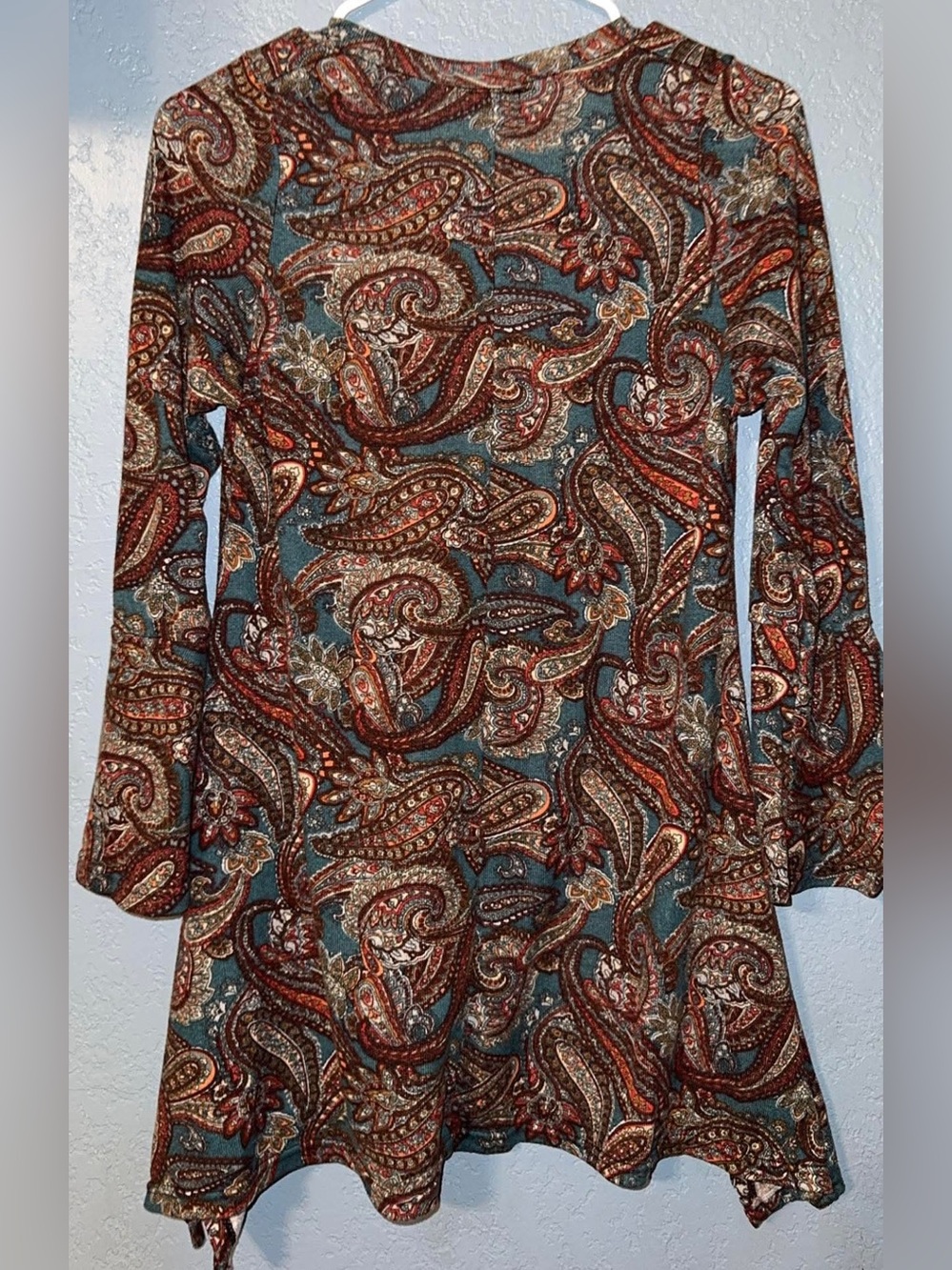 WinWin Paisley V-Neck Tunic Top - Teal & Rust - Picture 2 of 3